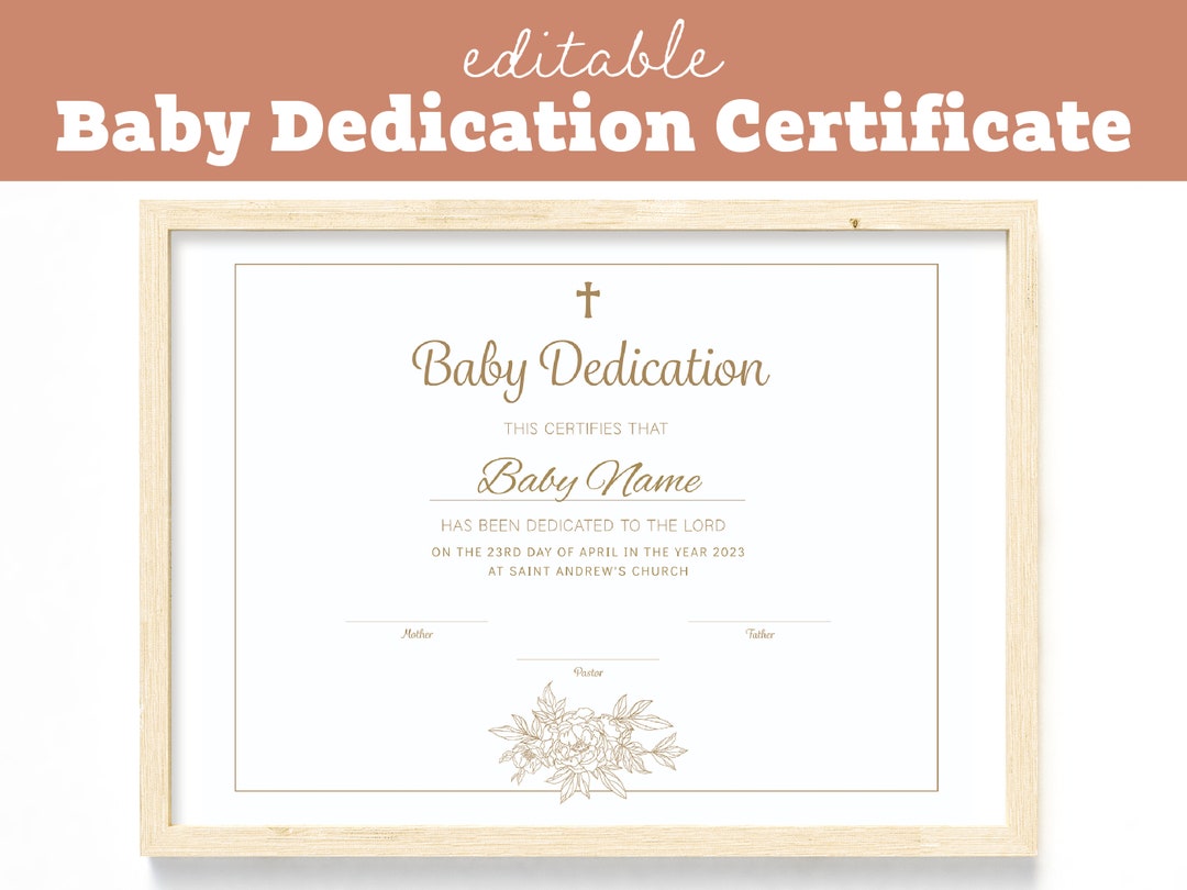 Editable Baby Dedication Certificate Template | Printable Certificate ...