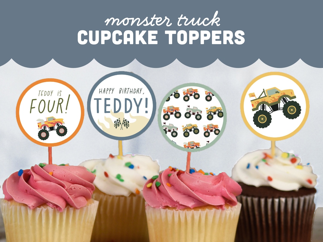 Monster Truck Birthday Cupcake Toppers | Printable Boys Birthday ...