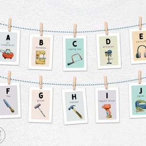 STEM / Maker Alphabet Printable Flash Cards, Printable Nursery Decor, DIY Alphabet Flashcards, ABC Cards, Instant Download, Toddler Gift