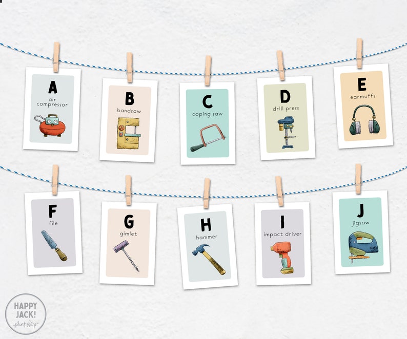 STEM / Maker Alphabet Printable Flash Cards, Printable Nursery Decor, DIY Alphabet Flashcards, ABC Cards, Instant Download, Toddler Gift image 1