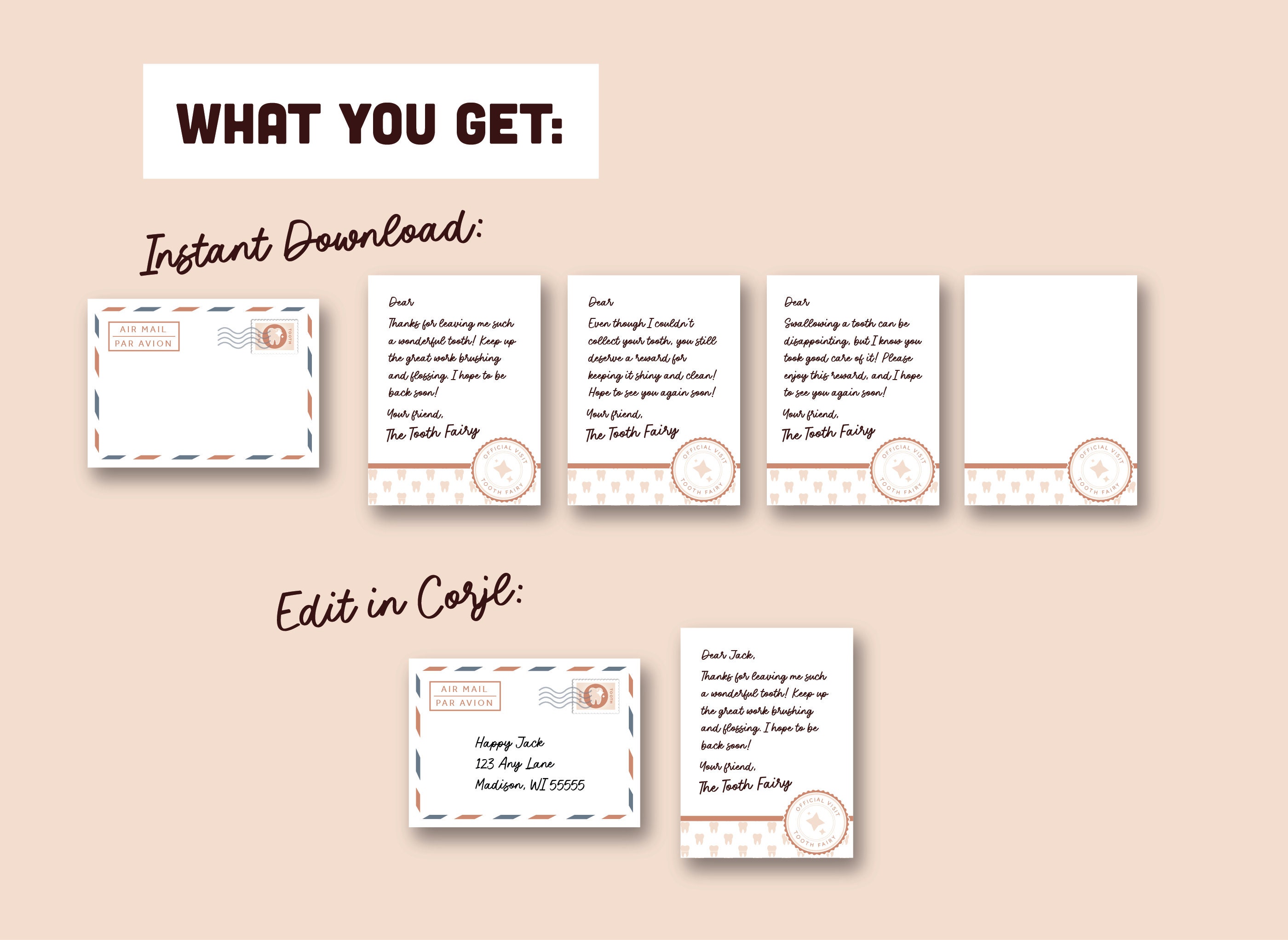 Realistic Tiny Mini Tooth Fairy Letter With Envelope | Editable ...