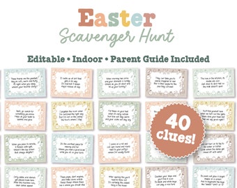 Easter Scavenger Hunt for Kids, Editable + Printable Easter Treasure Hunt Clues Template, Easter Activity, Indoor Easter Basket Hunt Game