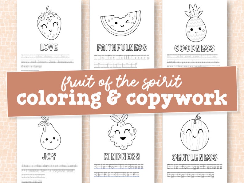 Fruit of the Spirit Coloring Pages: Bible Verse Tracing Activity (PDF ...