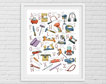 STEM ABC Nursery Print: Tools Alphabet, Educational Wall Art (Digital Download)