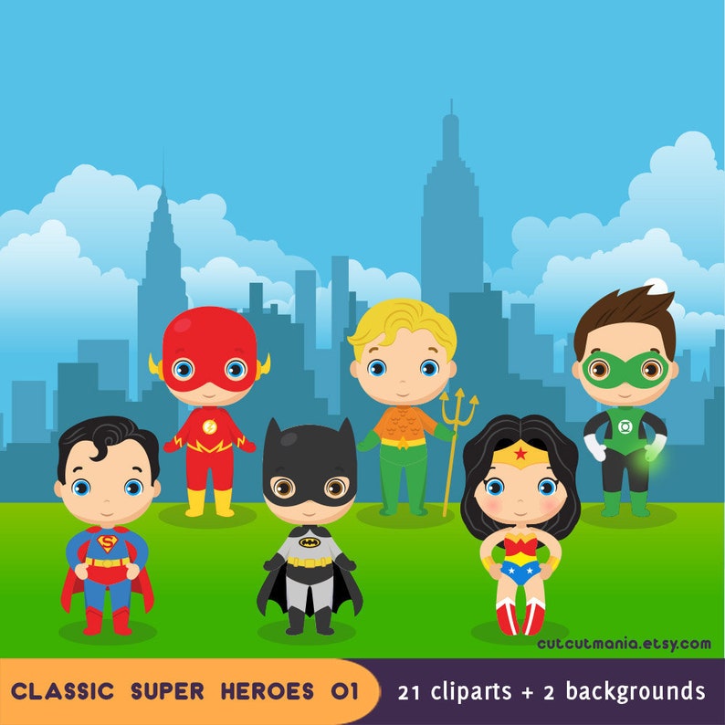 Classic Superheroes clipart DC heroes Justice clipart | Etsy