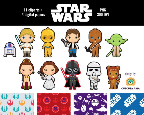 Classic Star Wars cliparts set cute Star Wars characters | Etsy