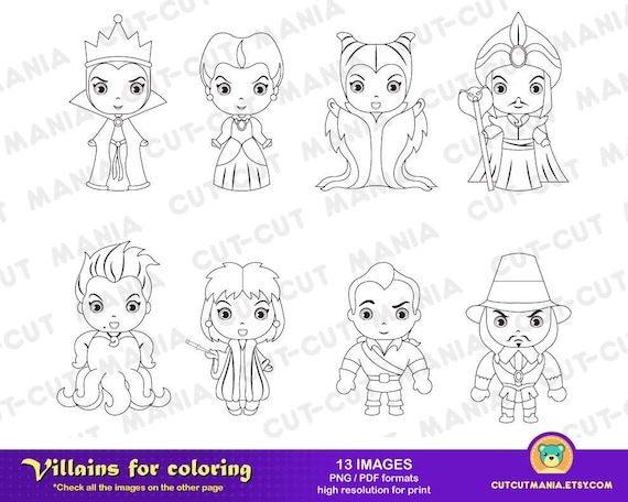 Villains For Coloring Villains Black And White Cliparts Etsy