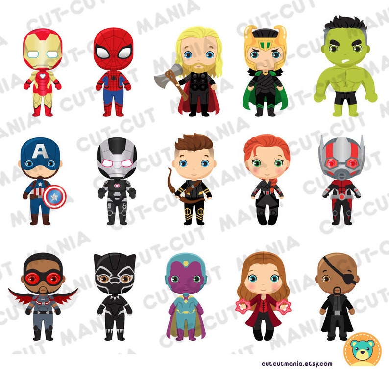 Cute Avengers clip arts Avengers SVG Super Heroes Cliparts PNG files Cute Marvel Heroes cliparts Avengers Party Avengers cliparts set