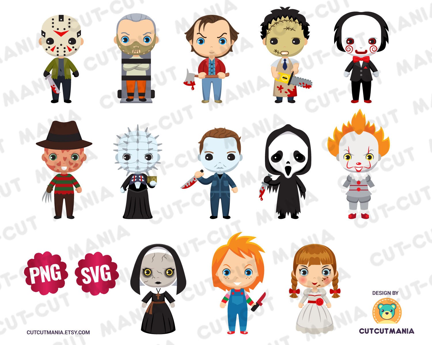 Horror Movies Cliparts Set Cute Halloween Characters Clip Etsy