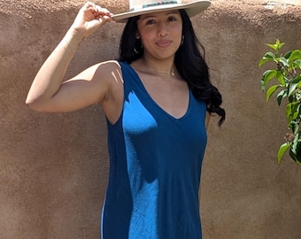 Viscose Linen Midi Dress, Bias Cut Dress, Teal Tank Dress, Sizes, XS to XL, Sleeveless Dress, Form Fitting Dress, V-Neck Midi Dress