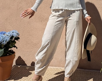 Viscose Linen Viola Lantern Pants for Women, Natural, Sizes XS to XL Relaxed Fit,  Elastic Waistband , Washable Linen, Made in USA