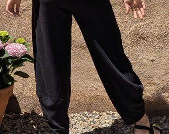 Viscose Linen Viola Lantern Pants for Women, Black, Sizes XS to XL Relaxed Fit,  Elastic Waistband , Washable Linen, Made in USA