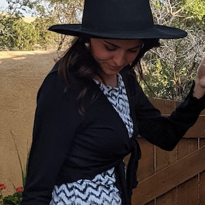 Cropped Fine Rib Knit Cardigan, BlackTie Front Shrug, Open Cardigan, Bolero Cardigan, Long Sleeve Wrap Top, Tie Front Short Jacket, Draping