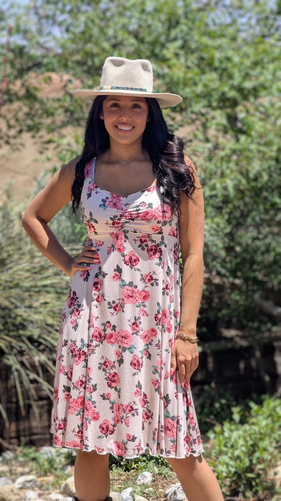 a line jersey knit dress Champagne Pink Roses Sun Dress, Summer Dress, Dress, Sizes X Womens dresses