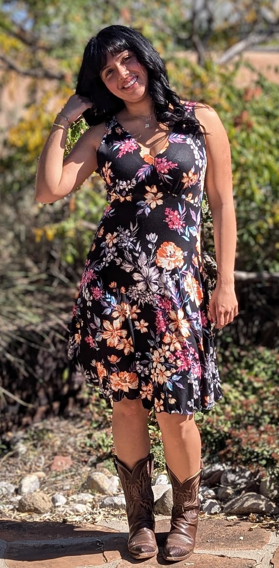 knee length a line summer dresses Print Summer Dress, Size L, A-Line Dress, Wedding Guest Dress, Party Dress, Crossover Bust, Lettuce Hem, Knee Length, Special Occasion