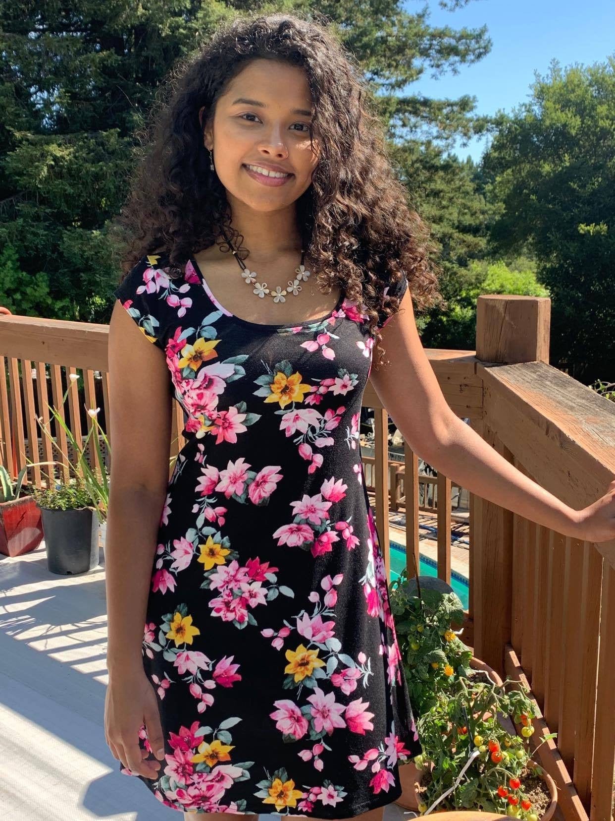 Black pink floral dress 2025