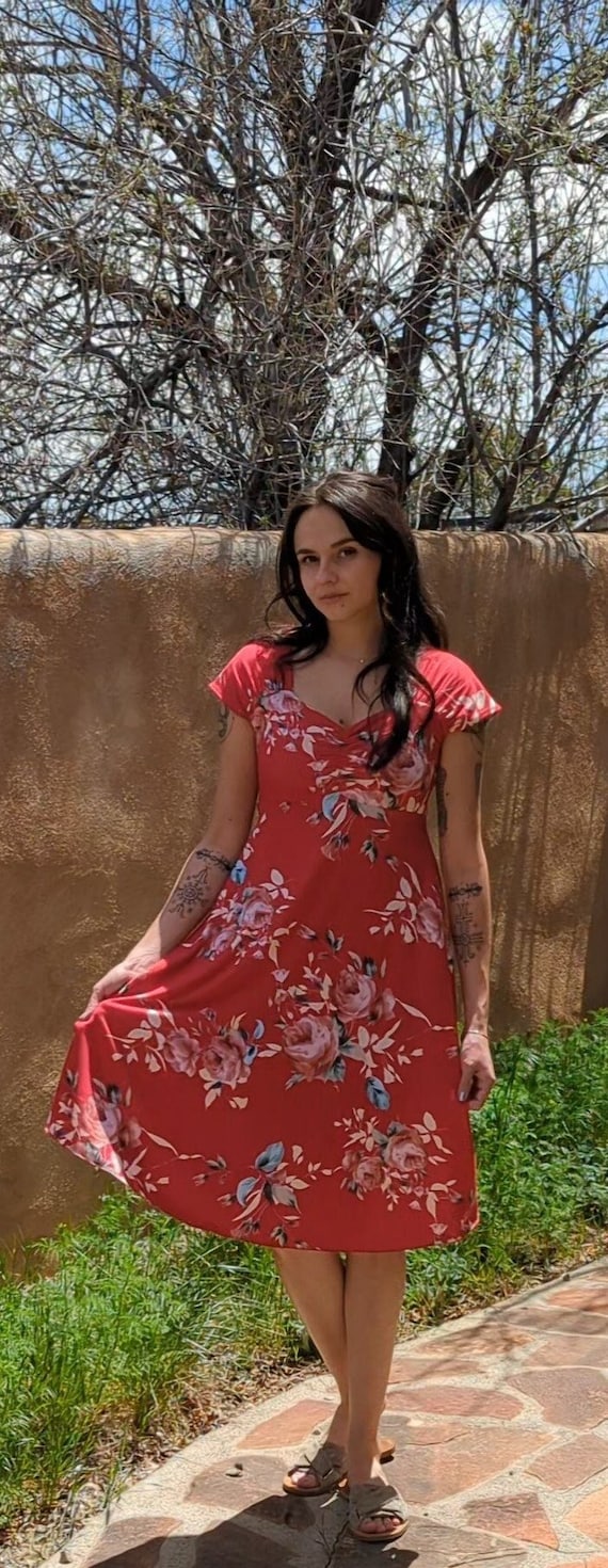 A line red dress with sleeves hotsell