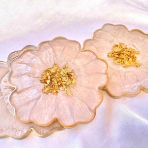 Handmade White Beige Cream and Gold Flower Shaped Coasters - Jasmin Renee Art - Three Coasters