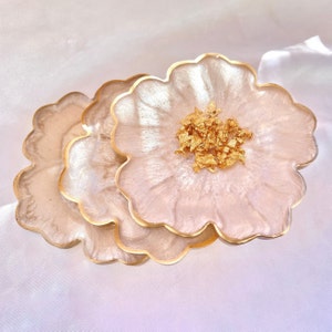 White Beige Cream and Gold Flower Shaped Coasters