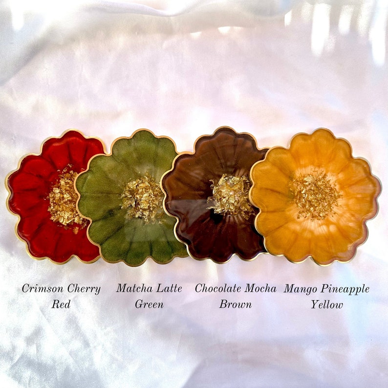 Fall Collection Gold Accented Flower Handmade Resin Coasters image 6