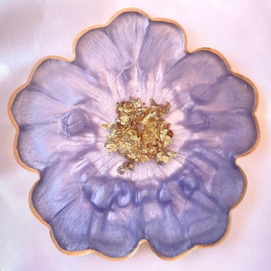 Handmade Orchid Violet Lavender Lilac Purple and Gold Flower Shaped Coasters - Jasmin Renee Art - One Single Coaster