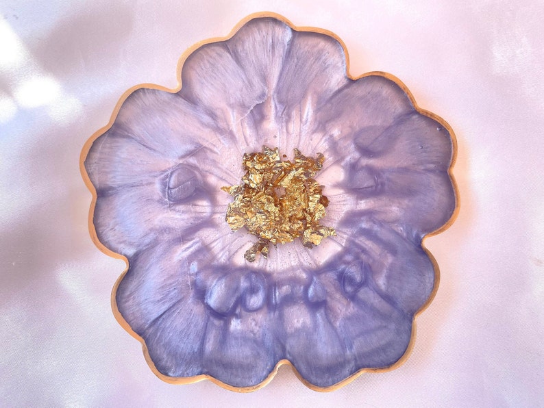 Handmade Orchid Violet Lavender Lilac Purple and Gold Flower Shaped Coasters - Jasmin Renee Art - One Single Coaster