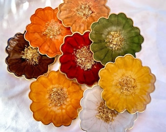 Fall Collection - Gold Accented Flower Handmade Resin Coasters