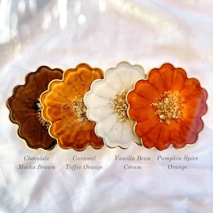 Fall Collection Gold Accented Flower Handmade Resin Coasters image 7