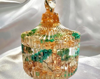 Emerald Green and Gold Handmade Vintage Style Trinket Box