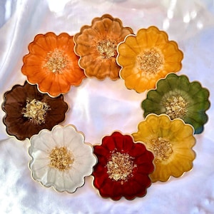 Fall Collection Gold Accented Flower Handmade Resin Coasters image 2