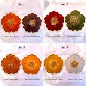 Fall Collection Gold Accented Flower Handmade Resin Coasters image 4