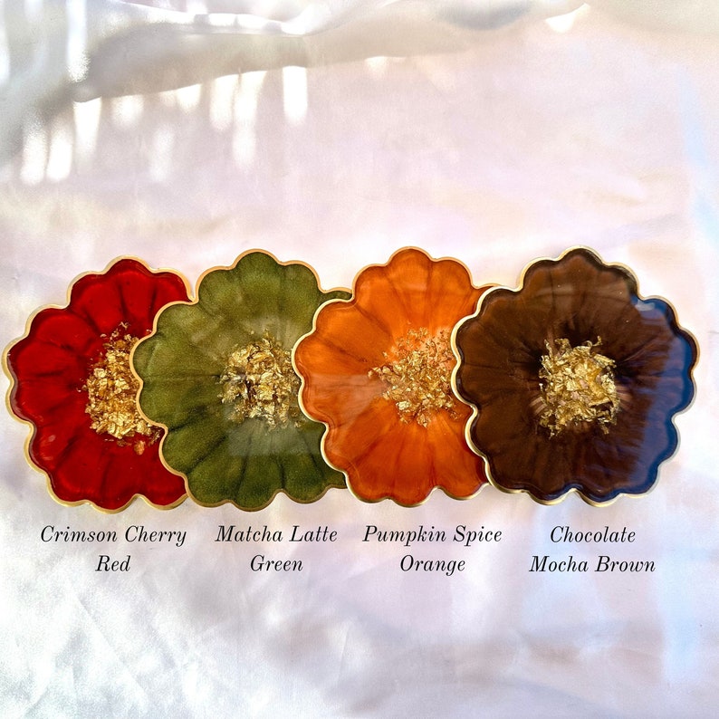 Fall Collection Gold Accented Flower Handmade Resin Coasters image 8