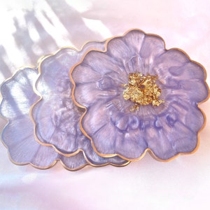 Orchid Violet Lavender Purple and Gold Flower Shaped Coasters