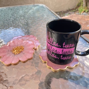 HandmadeCherry Blossom Baby Pastel Pink and Gold Flower Shaped Coasters - Jasmin Renee Art - Three Coasters with Cup