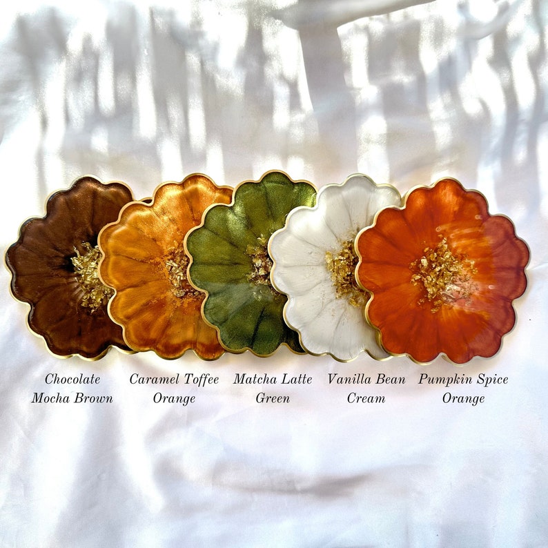 Fall Collection Gold Accented Flower Handmade Resin Coasters image 5