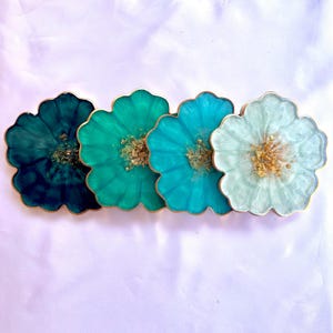 Botanical Deep Teal Green Collection - Handmade Flower Resin Coasters Set