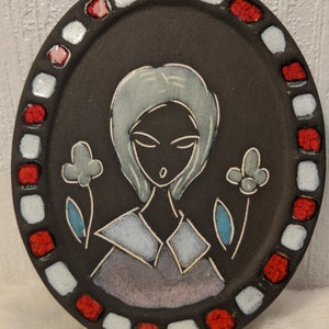 Mid century Sweden / retro / ceramic / Ceramic plaque / ceramic wall decor / Ceramic wall hanging / wall plaque /girl