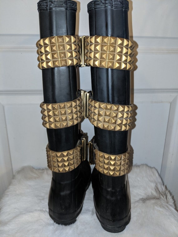 HUNTER Wellies Original Tall Festival Stud Strapped Wellington Boots Black and Gold Ltd Edition Size EU37 US5M 6F UK4 Etsy UK