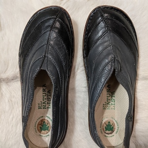 EL NATURALISTA black/gray leather slip on shoes size EU37 US6,5-7 UK4,5 JP23,5