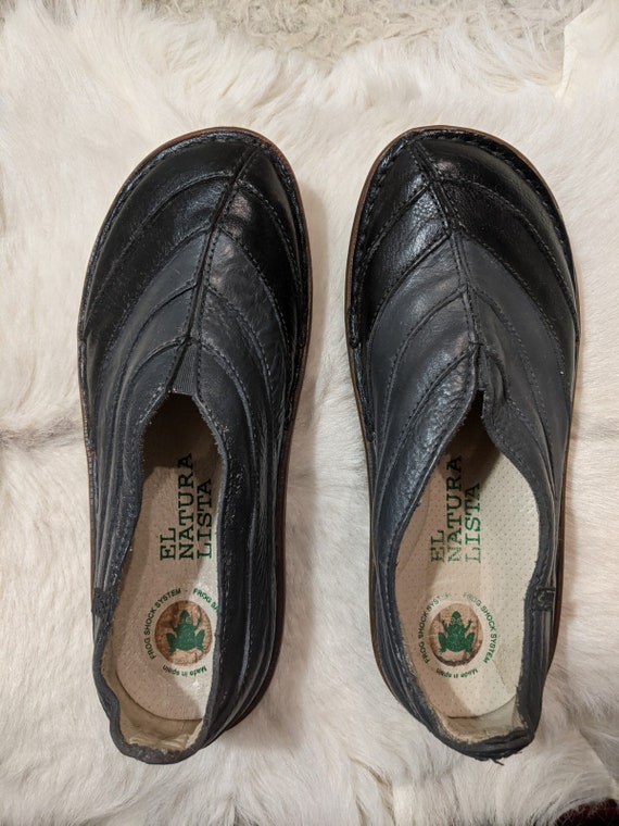 EL NATURALISTA Black/gray Leather Slip on Shoes Size EU37 US6,5-7 UK4,5  JP23,5 