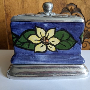 Scandinavian vintage Ceramic Pottery Jar/Box with Metal lid and leg