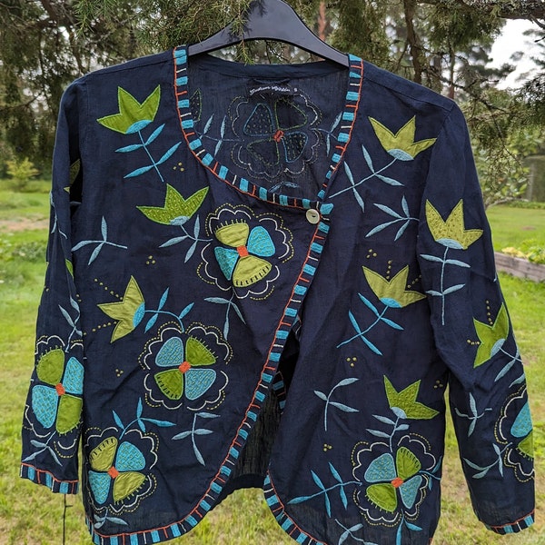 GUDRUN SJODEN linen embroidered jacket size S-L