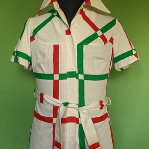 Vintage Vanessa By Rissanen Design Red/Green stripes / cotton Blouse Shirt Made in Finland size 36