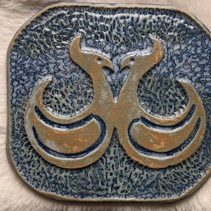 Vintage ceramic Ebeltoft Denmark signed wall tile by Per Engstrøm, wall hanger