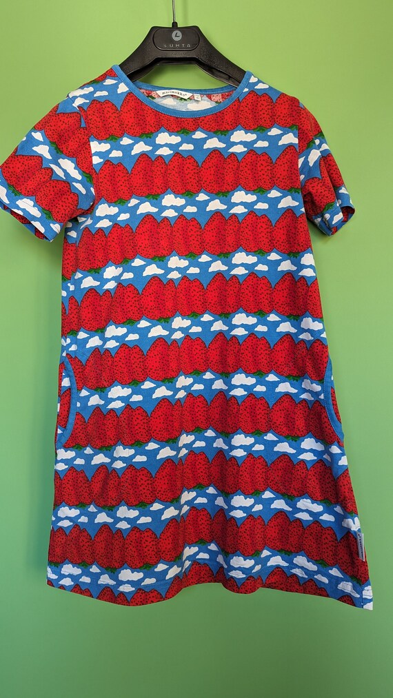 MARIMEKKO blue/red/white cotton T-shirt dress poc… - image 1