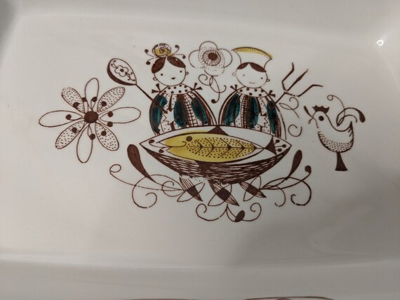 Set of Two Stavangerflint Bambus Flamingo Serving Dish in a Rare Norwegian Design by Inger Waage, Norway Vintage 50s Kitchen Ware - UK