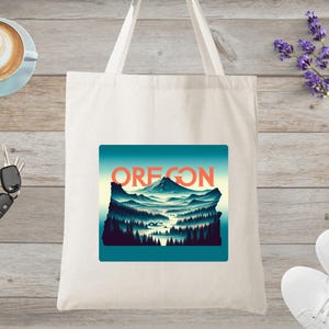 Petrol blauck oreforn wald berge einkaufstasche natur leinentasche oregro landschaft geschenk umweltfreundliche tote PNW Kunst Kaskaden berge oregon geschenk