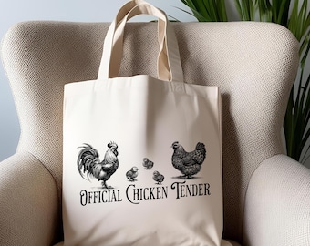 Official Chicken Tender Tote Bag: Rooster Hen Chicks Canvas Grocery Bag