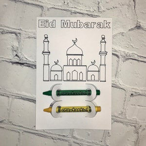 Cartão de colorir Eid Mubarak com giz de cera