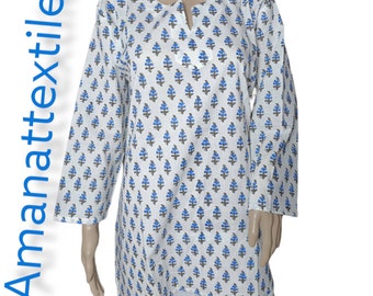 Block Printed Cotton Kurti Tunic: Kalamkari Style Boho Top